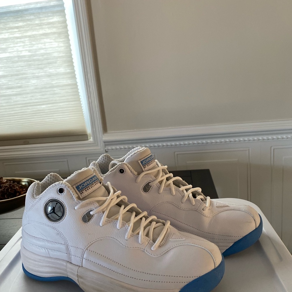 Blue and white jordan’s